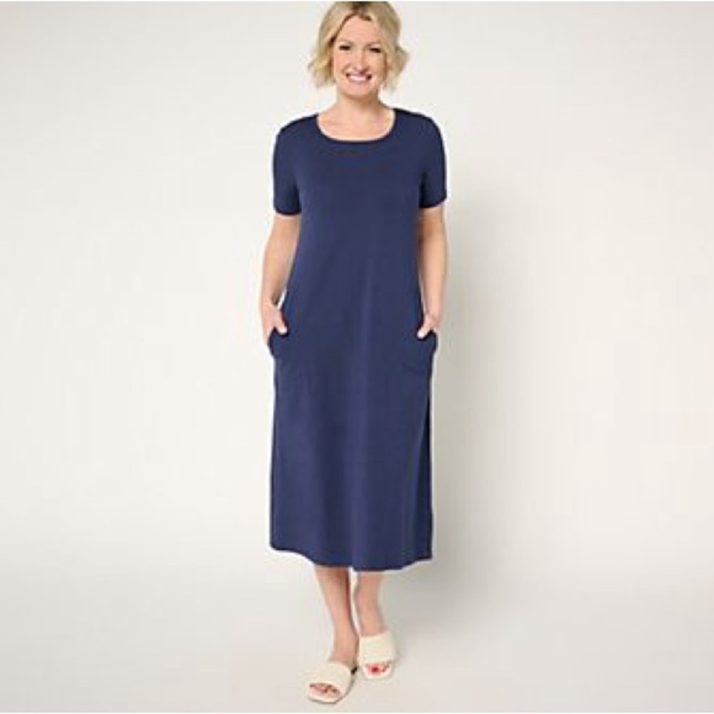 Denim & Co. Tall Favorite Jersey Short Sleeve Midi Dress medium tall‎